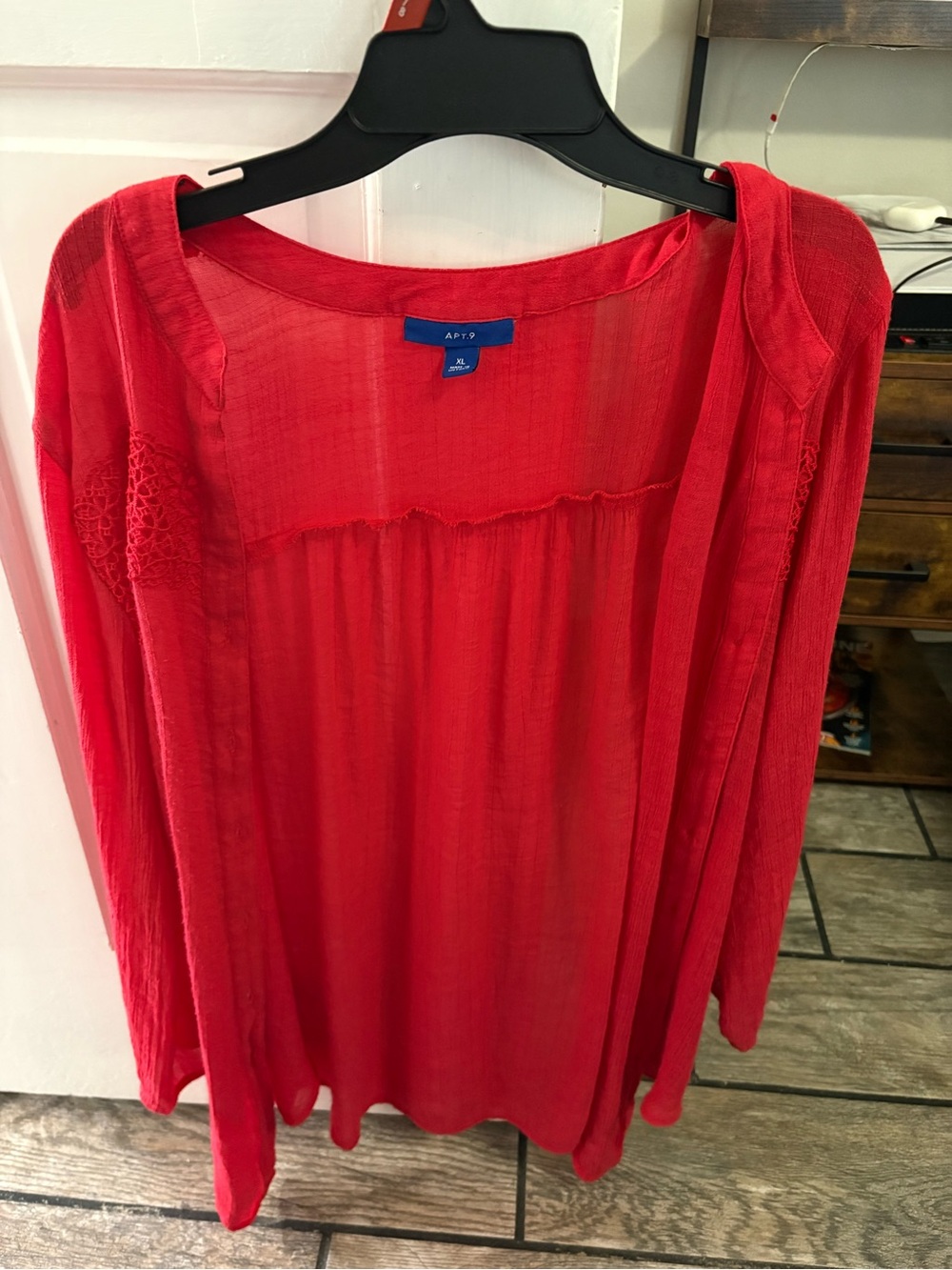 Apt. 9 Vibrant Red Sheer Long-Sleeve Cardigan